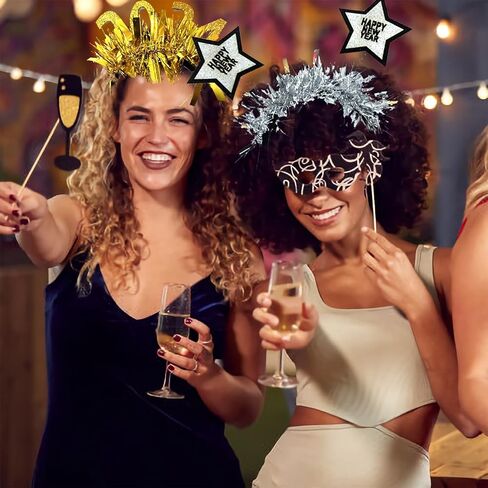 كيو اي سي اي 6 قطع من شريط رأس السنة الجديدة السعيدة، شريط رأس لامع مزين بالترتر على شكل نجمة وليلة رأس السنة الجديدة، رأس ذهبية وفضية لتزيين حفلات عيد الميلاد والكرنفال in Kuwait