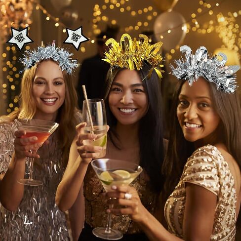 كيو اي سي اي 6 قطع من شريط رأس السنة الجديدة السعيدة، شريط رأس لامع مزين بالترتر على شكل نجمة وليلة رأس السنة الجديدة، رأس ذهبية وفضية لتزيين حفلات عيد الميلاد والكرنفال in Kuwait
