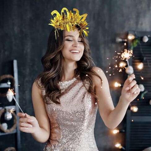 كيو اي سي اي 6 قطع من شريط رأس السنة الجديدة السعيدة، شريط رأس لامع مزين بالترتر على شكل نجمة وليلة رأس السنة الجديدة، رأس ذهبية وفضية لتزيين حفلات عيد الميلاد والكرنفال in Kuwait