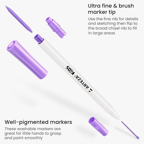 ARTEZA Kids Washable Markers, Bright Colors, 16 Brush Tip Erasable Marker Pens and 2 Eraser Pens, School Supplies for Kids Ages 3 and Up in Kuwait