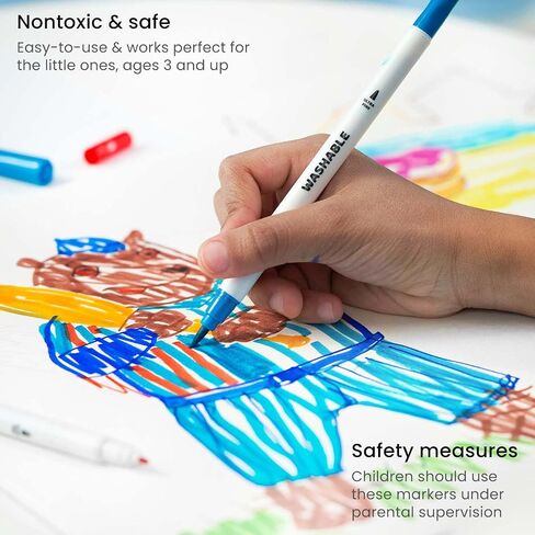 ARTEZA Kids Washable Markers, Bright Colors, 16 Brush Tip Erasable Marker Pens and 2 Eraser Pens, School Supplies for Kids Ages 3 and Up in Kuwait