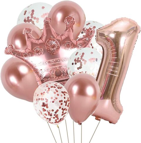 بالون عيد الميلاد الأول من كونجون، بالون ميلار رقم 1 بلون ذهبي وردي على شكل تاج عيد الميلاد الأول المضحك من رقائق الألومنيوم لتزيين الرضع. in Kuwait