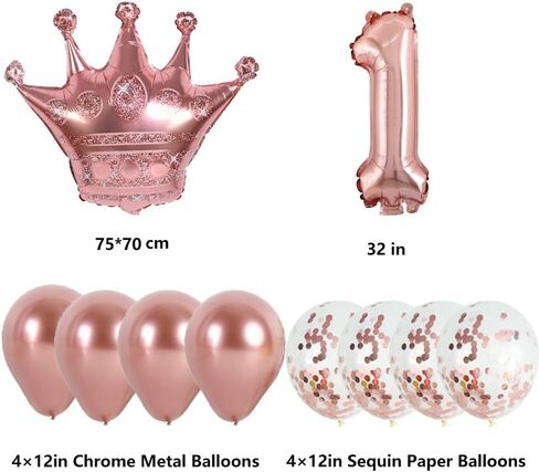 بالون عيد الميلاد الأول من كونجون، بالون ميلار رقم 1 بلون ذهبي وردي على شكل تاج عيد الميلاد الأول المضحك من رقائق الألومنيوم لتزيين الرضع. in Kuwait