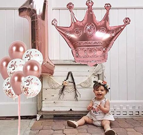 بالون عيد الميلاد الأول من كونجون، بالون ميلار رقم 1 بلون ذهبي وردي على شكل تاج عيد الميلاد الأول المضحك من رقائق الألومنيوم لتزيين الرضع. in Kuwait