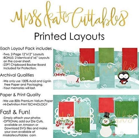 Two Printed Layouts - Baby It's Cold Outside & Feeling Frosty - 2-2 Page 12x12 Kits & Bonus: 2 Duplicate 6"x6" Premade Pages - 80lb Specialty Paper - Exclusive Christmas Designs- Miss Kate Cuttables in Saudi Arabia