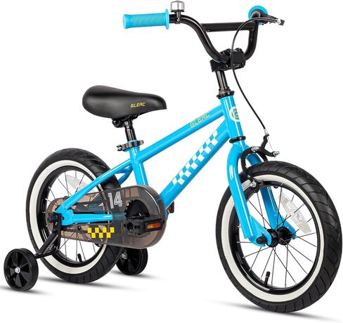 دراجة أطفال طراز BMX مقاس 12-18 بوصة من Glerc NuNu لعمر 1-8 سنوات مع عجلات تدريب وواقي سلسلة مغلق، ألوان متعددة in Kuwait