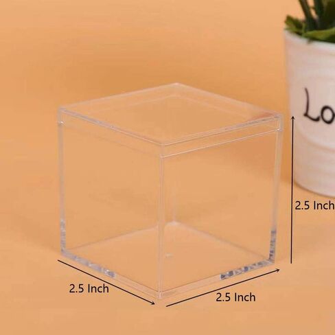 3 Packs Clear Favor Boxes With Lid,food grade acrylic box, Plastic Gift Box,2.5x2.5x2.5 Inch, Square, Mother’s Day gift box, Birthday Present and Candy packing box in Kuwait
