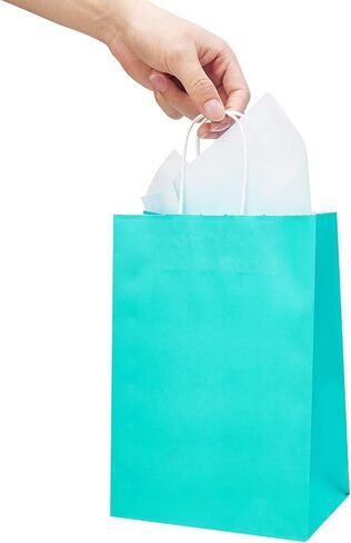 DjinnGlory 24 Pack Medium Size Teal Blue Paper Gift Bags with Handles 10x8x4 Inch and 24 Tissue Paper for Birthday Wedding Baby Bridal Shower Party Favors, Merchandise Shopping Bags in Kuwait