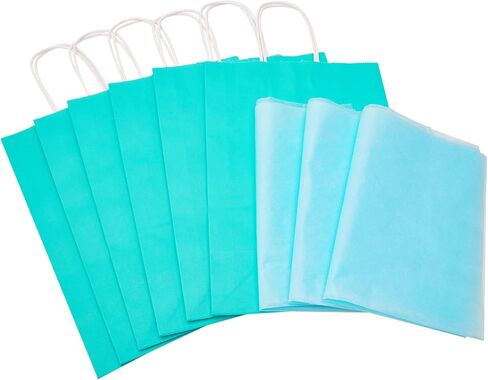 DjinnGlory 24 Pack Medium Size Teal Blue Paper Gift Bags with Handles 10x8x4 Inch and 24 Tissue Paper for Birthday Wedding Baby Bridal Shower Party Favors, Merchandise Shopping Bags in Kuwait