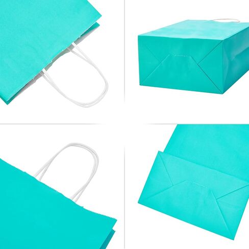 DjinnGlory 24 Pack Medium Size Teal Blue Paper Gift Bags with Handles 10x8x4 Inch and 24 Tissue Paper for Birthday Wedding Baby Bridal Shower Party Favors, Merchandise Shopping Bags in Kuwait