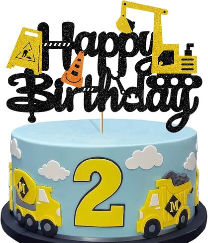 Glorymoment Excavator Birthday Cake Topper, Construction Cake Topper Decorations for Children Excavator Engineering Theme Cake, Construction Theme Kids Birthday Party Decoration (6.7’’x4.49’’) in Saudi Arabia