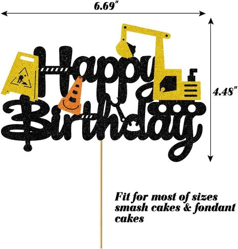 Glorymoment Excavator Birthday Cake Topper, Construction Cake Topper Decorations for Children Excavator Engineering Theme Cake, Construction Theme Kids Birthday Party Decoration (6.7’’x4.49’’) in Saudi Arabia