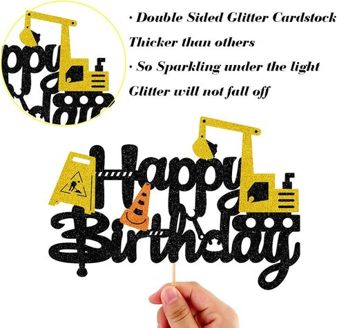 Glorymoment Excavator Birthday Cake Topper, Construction Cake Topper Decorations for Children Excavator Engineering Theme Cake, Construction Theme Kids Birthday Party Decoration (6.7’’x4.49’’) in Saudi Arabia
