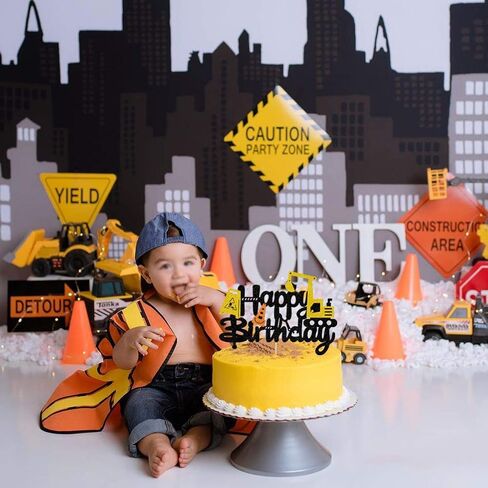 Glorymoment Excavator Birthday Cake Topper, Construction Cake Topper Decorations for Children Excavator Engineering Theme Cake, Construction Theme Kids Birthday Party Decoration (6.7’’x4.49’’) in Saudi Arabia