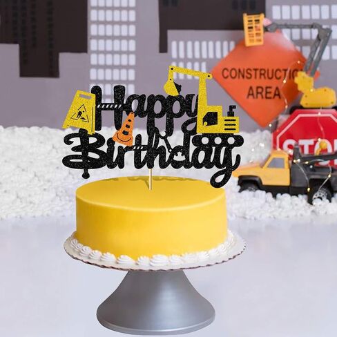 Glorymoment Excavator Birthday Cake Topper, Construction Cake Topper Decorations for Children Excavator Engineering Theme Cake, Construction Theme Kids Birthday Party Decoration (6.7’’x4.49’’) in Saudi Arabia
