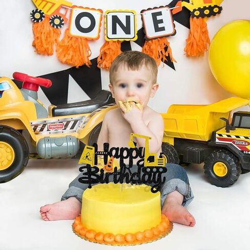 Glorymoment Excavator Birthday Cake Topper, Construction Cake Topper Decorations for Children Excavator Engineering Theme Cake, Construction Theme Kids Birthday Party Decoration (6.7’’x4.49’’) in Saudi Arabia