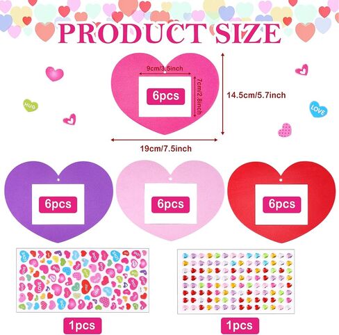 226 Pcs Valentine's Day DIY Picture Frames Craft Kit for Kids 24pcs Valentines Photo Frames with 200 Heart Flower Foam Stickers and Diamond Heart Sticker for Valentine's Day Party Favor Home Classroom in Saudi Arabia