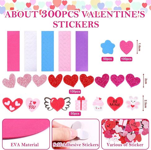 226 Pcs Valentine's Day DIY Picture Frames Craft Kit for Kids 24pcs Valentines Photo Frames with 200 Heart Flower Foam Stickers and Diamond Heart Sticker for Valentine's Day Party Favor Home Classroom in Saudi Arabia