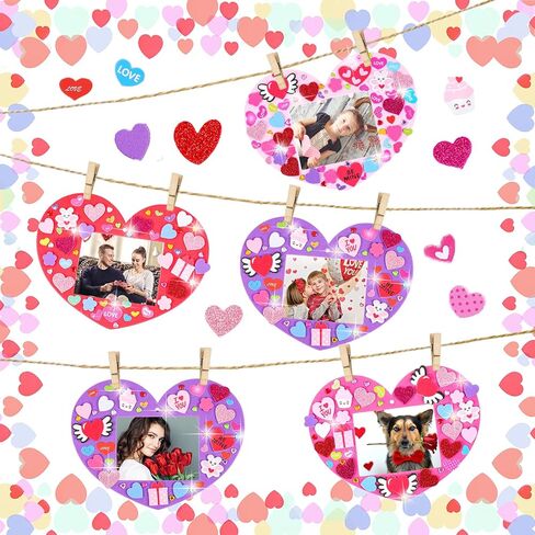 226 Pcs Valentine's Day DIY Picture Frames Craft Kit for Kids 24pcs Valentines Photo Frames with 200 Heart Flower Foam Stickers and Diamond Heart Sticker for Valentine's Day Party Favor Home Classroom in Saudi Arabia