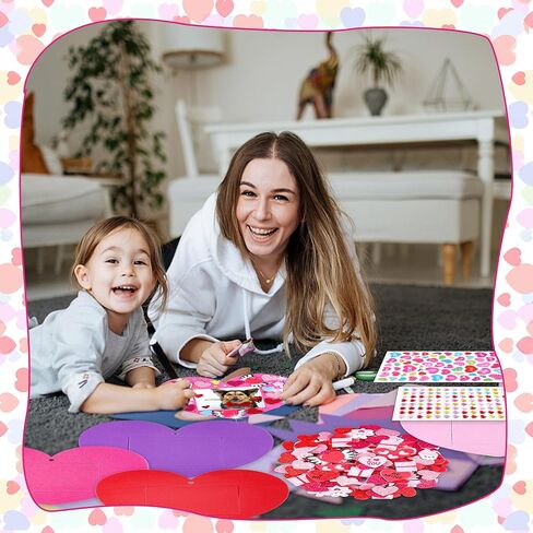 226 Pcs Valentine's Day DIY Picture Frames Craft Kit for Kids 24pcs Valentines Photo Frames with 200 Heart Flower Foam Stickers and Diamond Heart Sticker for Valentine's Day Party Favor Home Classroom in Saudi Arabia