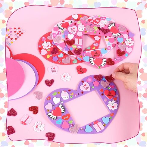 226 Pcs Valentine's Day DIY Picture Frames Craft Kit for Kids 24pcs Valentines Photo Frames with 200 Heart Flower Foam Stickers and Diamond Heart Sticker for Valentine's Day Party Favor Home Classroom in Saudi Arabia