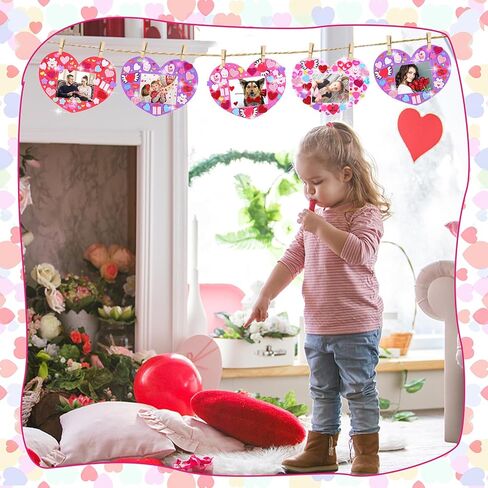226 Pcs Valentine's Day DIY Picture Frames Craft Kit for Kids 24pcs Valentines Photo Frames with 200 Heart Flower Foam Stickers and Diamond Heart Sticker for Valentine's Day Party Favor Home Classroom in Saudi Arabia