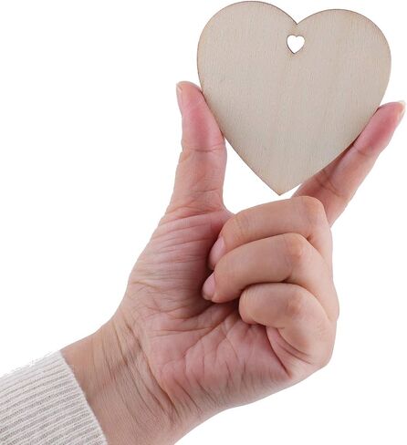 Tosnail 100 Pieces 3" Wooden Hearts with Pre-Drilled Holes and 100 Jute Strings, Unfinished Wooden Heart Slices Discs Cutout Pieces Heart Tags for Arts, Crafts in Saudi Arabia