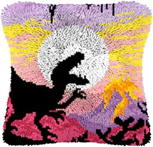 Latch Hook Kits Pillow Dinosaur Crochet Yarn Rug Pre-Printed Cushion DIY Needlework Pillowcase Hook and Latch Kit Christmas Home Sofa Decoration 43x43cm in Saudi Arabia