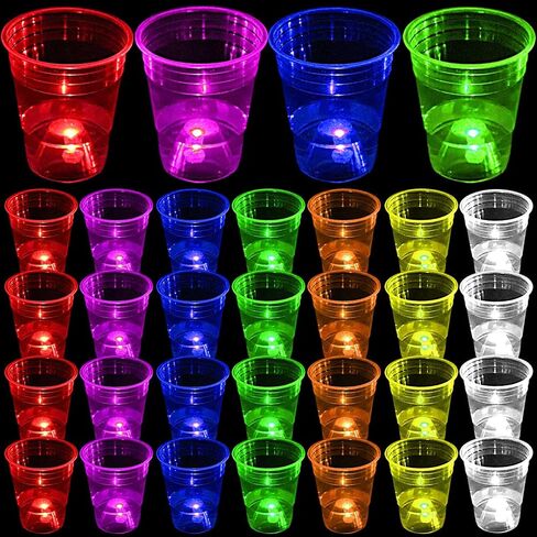 mishunyus 40 Pcs Glow Party Cups,16 oz Plastic Cup Favors for Neon Party Supplies Decoration,Glow In The Dark Cups Neon Party,20th 30th 40th 50th 60th Birthday Party (7 Colors) in Saudi Arabia