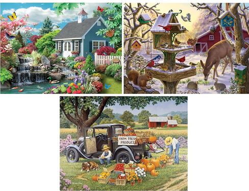 Bits and Pieces - Value Set of Three (3) 100 Piece Big Piece Jigsaw Puzzle for Seniors - 15"x19" - 100 pc Dream Landscape, Home Grown, Sunrise Feasting Large Piece Mental & Physical Dexterity Jigsaws in Saudi Arabia