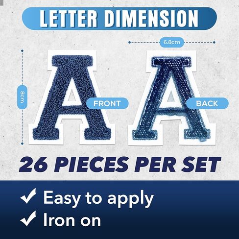 26 قطعة يمكن كيها على الحروف للملابس والإكسسوارات (اللون الأزرق) - رقعات حروف كبيرة من الشانيل - رقعات جاهزة للجينز، رقعات سترات ليترمان، والقمصان، وحقائب الظهر in Kuwait