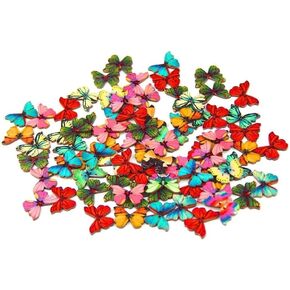 La Tartelette Butterflies Buttons-Mixed Wood Buttons Sewing Scrapbooking Flowers Shaped 2 Holes, Wood, Assorted Color - Pack of 50 Pcs in Kuwait