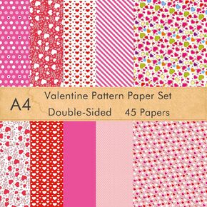 FEPITO 60 Sheets Valentine Pattern Paper Set, 14 x 21cm Decorative Paper for Card Making Scrapbook Decoration Valentine's Day Supplies,10 Designs