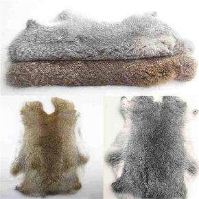 2xNatural Tanned Gray Rabbit Fur Hide -10" by 12" Rabbit Pelt with Sewing Quality Leather (Natural Yellow Tan+ Natural Gray),2pack