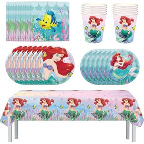 مجموعة لوازم حفلات ارييل بتصميم حورية البحر الصغيرة من جي كيه اس زاجو، تخدم 16 ضيفًا لحفلات حورية البحر الصغيرة، بما في ذلك اطباق واكواب ومناديل ومفرش طاولة لتزيين حفلات اعياد الميلاد للاولاد والبنات in Kuwait