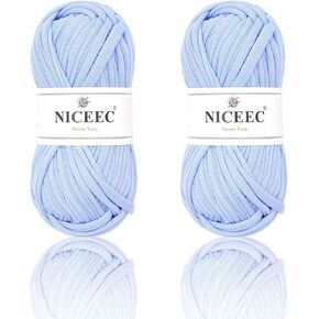 NICEEC 2 شلات من القماش غزل تي شيرت غزل لحياكة الكروشيه غزل ملون لليد DIY حقيبة يدوية سلة وسادة - الطول الإجمالي 2 × 32 ياردة (2 × 30 م، 2 × 100 جم) - أبيض رمادي