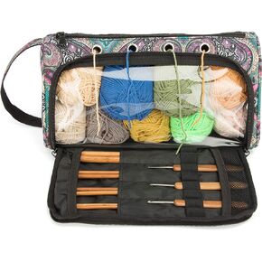 منظم حياكة لتخزين غزل باكماكسي، حامل غزل خفيف الوزن، حقيبة تخزين غزل خفيفة الوزن، منظم حياكة محمول لخيوط القطن، وخطافات الكروشيه، وإبر الحياكة (حتى 10 بوصة) (حقيبة فقط) (أزرق) in Kuwait