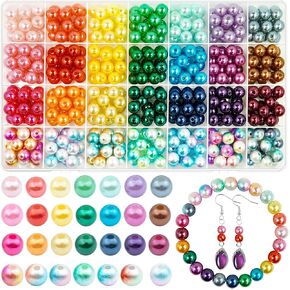 470 Pcs 10MM Pearl Beads for Jewelry Making, 28 Colors ABS Round Faux Mermaid Pearls Beads with Hole Handcrafted Loose Spacer Beads for DIY Craft Necklace Bracelet Phone Lanyard Wedding Decor (10MM) in Kuwait