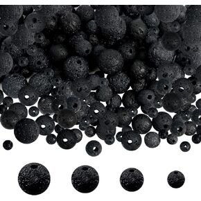 TOAOB 580pcs Natural Lava Beads Stone Chakra Beads Bulk 4mm 6mm 8mm 10mm White Round Loose Gemstone Spacer Beads Rock Stone Beads for Diffuser Essential Oil
