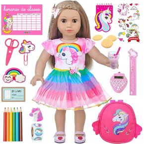 ZQDOLL 23 Pcs American Doll Clothes and Accessories School Supplies Playset for 18 Inch Doll Including Girl Doll Clothes, Bags, Student Cards, Sticker, Pencils, Calculator, Scissors, Notebook in Kuwait