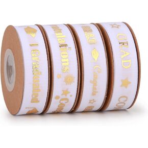 Graduation Ribbon Congrats Grad Royol Blue and Gold Satin Ribbon Use for Gift Wrapping,Graduation Party Decoration (Royol Blue-Grad)
