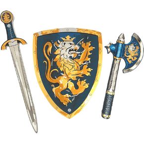 Liontouch Noble Knight Toy Sword, Shield & Axe for Kids, Blue | Medieval Pretend Play Set in Foam for Children with Golden Lion Theme | Safe Weapons & Battle Armor for Dress Up & Costumes in Kuwait