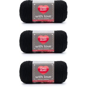 Red Heart with Love Black Yarn - 3 Pack of 198g/7oz - Acrylic - 4 Medium (Worsted) - 370 Yards - Knitting/Crochet