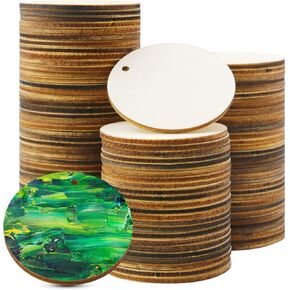 FSWCCK 100 قطعة 5.08 سم دوائر خشبية دائرية غير مكتملة مع فتحات دائرية أقراص خشبية للحرف اليدوية فارغة من الخشب الطبيعي دائرة القواطع لتزيين المنزل والحرف اليدوية in Kuwait