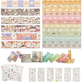 Agwut 18 Rolls Kawaii Cute Cartoon Animals Washi Tape Set Bronzing Kawaii Decor Masking Tape for Scrapbook, DIY Crafts Supplies, Planners Gift Wrapping - with 12 Sheets Kawaii Stickers in Kuwait