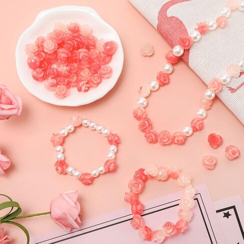Whaline 50Pcs Rose Beads Pink Shell Rose Carved Loose Beads Floral Cameos Spacer Bead for Buddha Mala Jewelry Making Necklace Bracelet Supplies Scrapbooking DIY Crafts Wedding Decors in Kuwait
