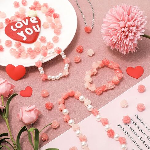 Whaline 50Pcs Rose Beads Pink Shell Rose Carved Loose Beads Floral Cameos Spacer Bead for Buddha Mala Jewelry Making Necklace Bracelet Supplies Scrapbooking DIY Crafts Wedding Decors in Kuwait
