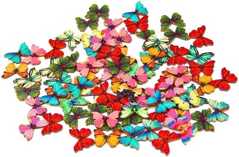 La Tartelette Butterflies Buttons-Mixed Wood Buttons Sewing Scrapbooking Flowers Shaped 2 Holes, Wood, Assorted Color - Pack of 50 Pcs in Kuwait