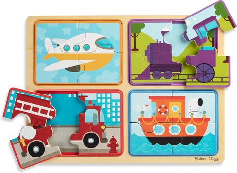 Melissa & Doug Natural Play Wooden Puzzle: Ready, Set, Go (Four 4-Piece Vehicle Puzzles) in Saudi Arabia