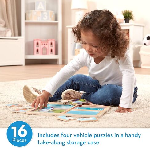 Melissa & Doug Natural Play Wooden Puzzle: Ready, Set, Go (Four 4-Piece Vehicle Puzzles) in Saudi Arabia